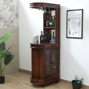 Naagin Handmade Teak Wood Bar Cabinet Stylish Liquor and Wine Storage Cabinet for Glasses and Bottles Modern Rustic Design (Provincial Teak)