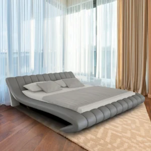 Oscar Leatherette Teak Wood Upholstery King Size Bed for Modern Bedroom ( Grey )