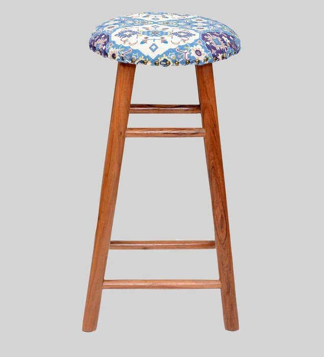 Round Mango Wood Bar Stool In Cotton (Multicolour) - Image 3