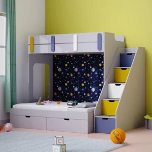 Pattern Dreams Handmade Teak Wood Bunk Bed With Drawer Storage
