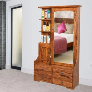 Pecko Teak Wood Multipurpose Storage Wardrobes Dressing Table for Elegant Bedroom Storage Solution