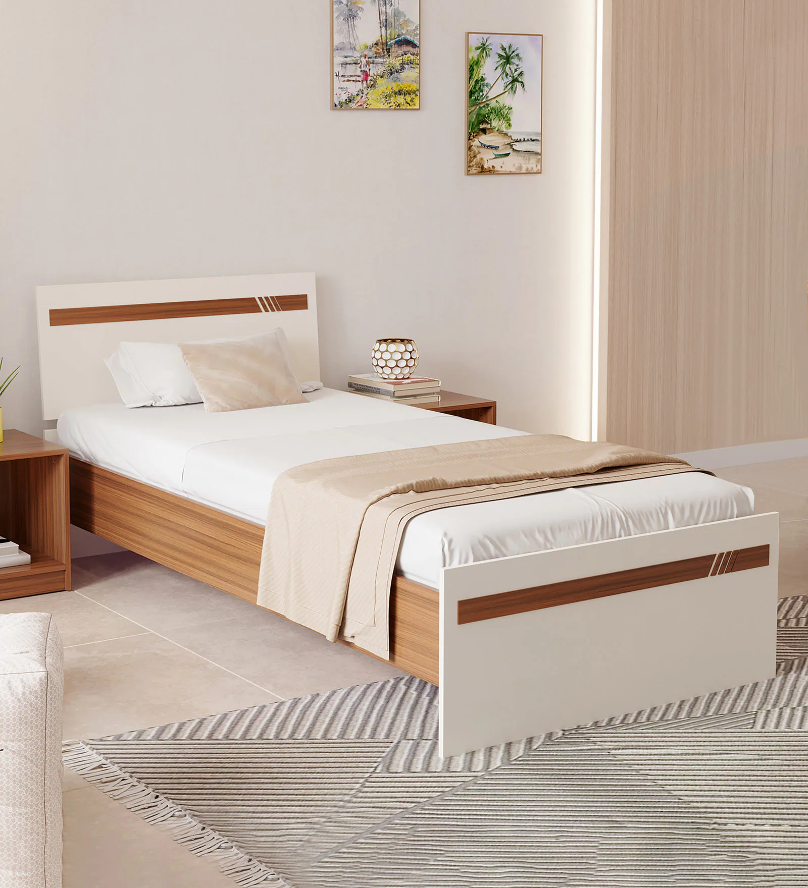 Pollo Handmade Single Bed Frame Solid Teak Wood, Durable & Eco-Friendly Design