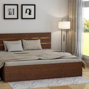 Plain Accent Design Handmade Teak Wood King Size Bed Luxurious Honey Finish, Elegant for Bedroom Decor