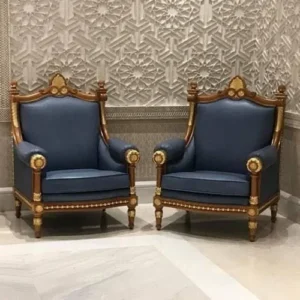 Wooden Carved Teak Wood Wedding Sofa Chair with Cushion Luxury Handcrafted for Traditional Weddings & Events ( Set of 2 )
