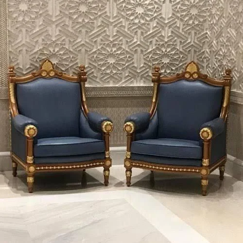 Wooden Carved Teak Wood Wedding Sofa Chair with Cushion Luxury Handcrafted for Traditional Weddings & Events ( Set of 2 )