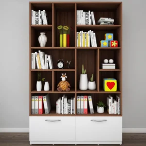 Pulseline Teak Wood Handmade Bookshelf Rack for Library Home or Office (Walnut & Frosty White Finish)