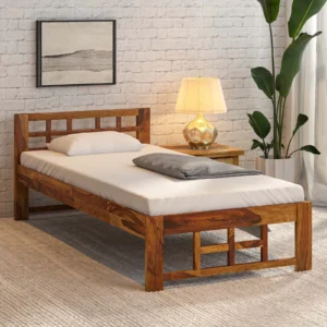 Raliegh Handmade Single Bed Frame Solid Teak Wood, Durable & Eco-Friendly Design (Teak Finish)