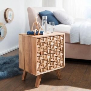 Modern Bedside Table for Living Room (Natural Finish)
