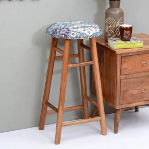 Round Mango Wood Bar Stool In Cotton (Multicolour)