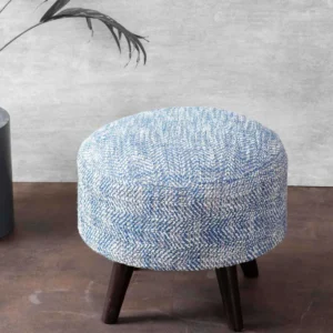 Slub Soft Upholstery Pouffe & Ottoman Stools Versatile Decorative Seating & Footrest for Living Room, Bedroom (Blue)