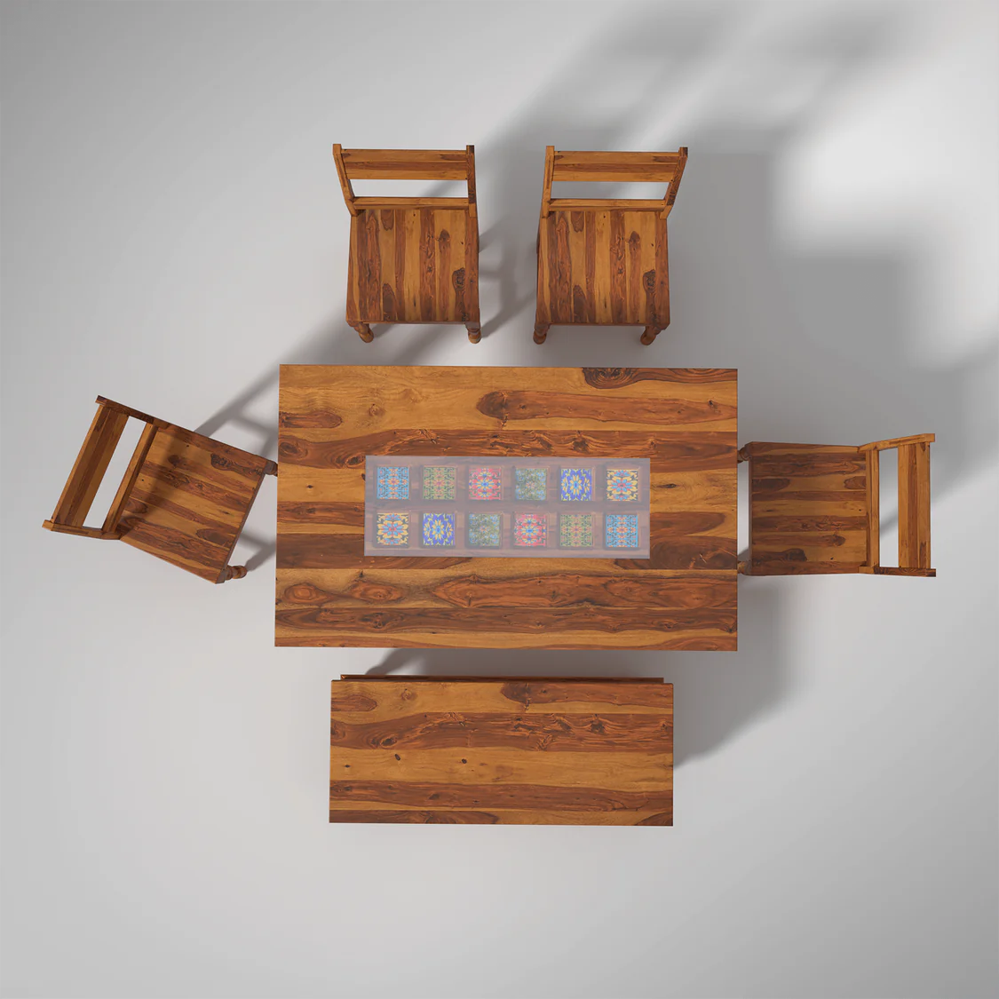 Reddish Handmade Teak Wood 6 Seater Rectangular Dining Table Set Elegant Solid Wood Dining for Kitchen and Dining Room - Image 3