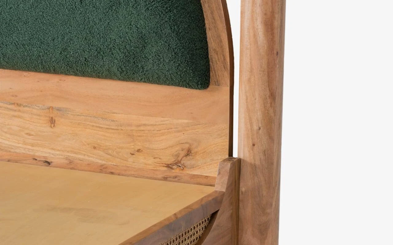 Rattan Cane Webbing Royal Handmade Teak Wood Upholstery Poster Bed ( Natural & Black ) - Image 5