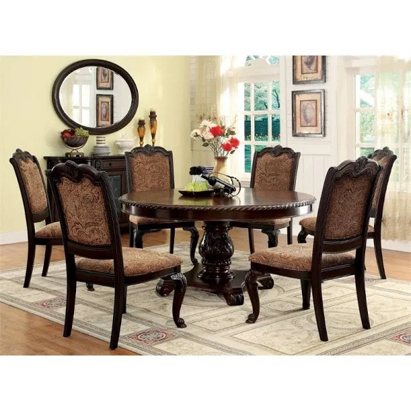 Ramsaran Hand Carved Teak Wood 6 Seater Round Dining Table Set