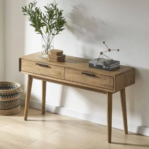 Contemporary Teak Wood Console Table for Living Room (Rustic Finish)
