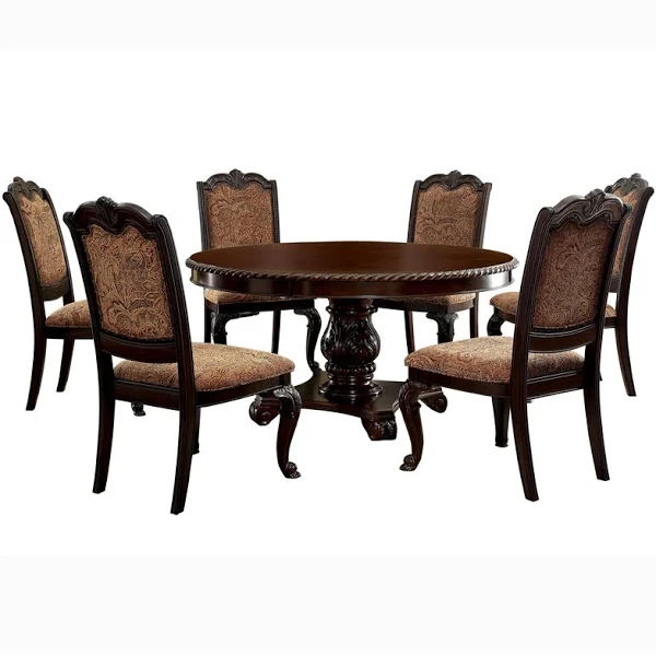 Ramsaran Hand Carved Teak Wood 6 Seater Round Dining Table Set - Image 2