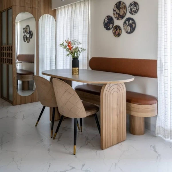 Parisian Bistro Handmade Teak Wood 4 Seater Rectangular Dining Table Set with Bench Eco-Friendly Rustic for Dining Rooms