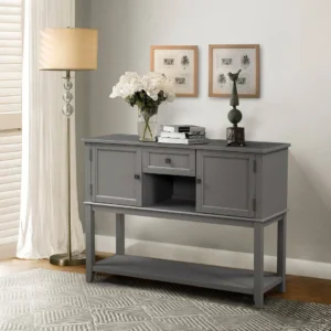 Manor Teak Wood Console Table with 1 Drawers Two Doors Storage Rack for Living Room (Grey Finish)