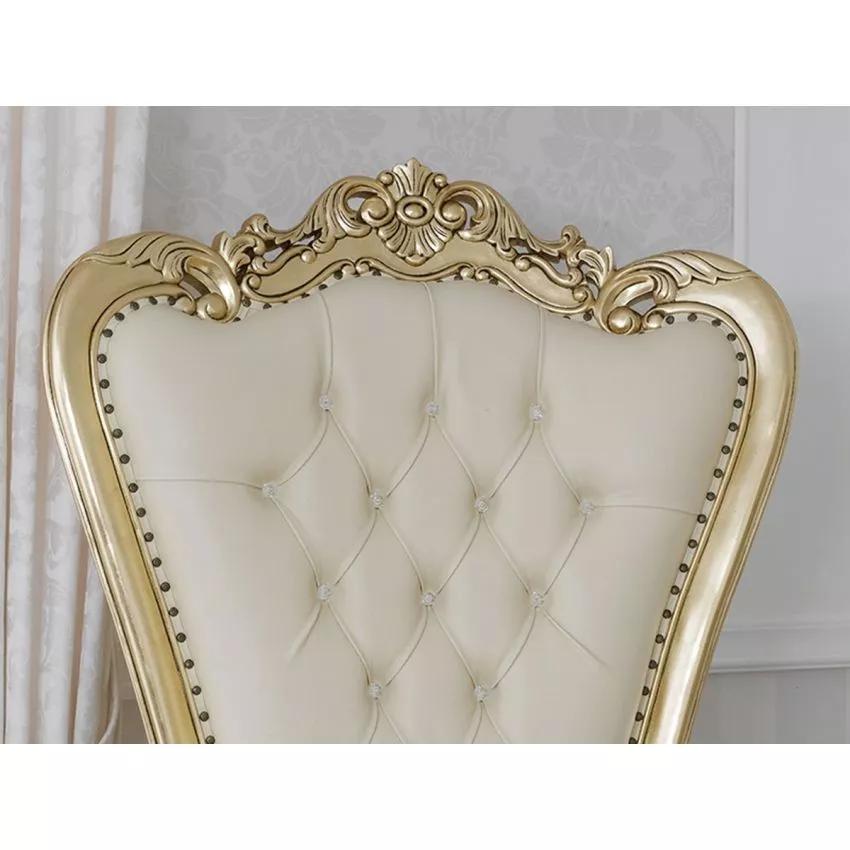 Luxurious Teak Wood High Back Throne Chair Golden Leaf - Image 2