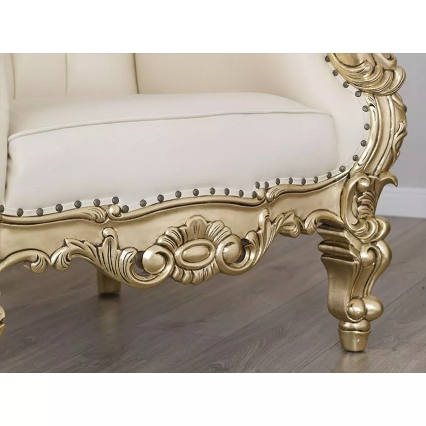 Luxurious Teak Wood High Back Throne Chair Golden Leaf - Image 3