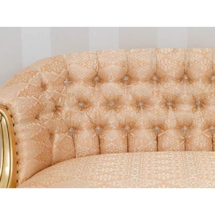 Megan French Baroque Style Teak Wood Button Tufted 2 Seater Chaise Lounge Sofa Golden Leaf - Image 5