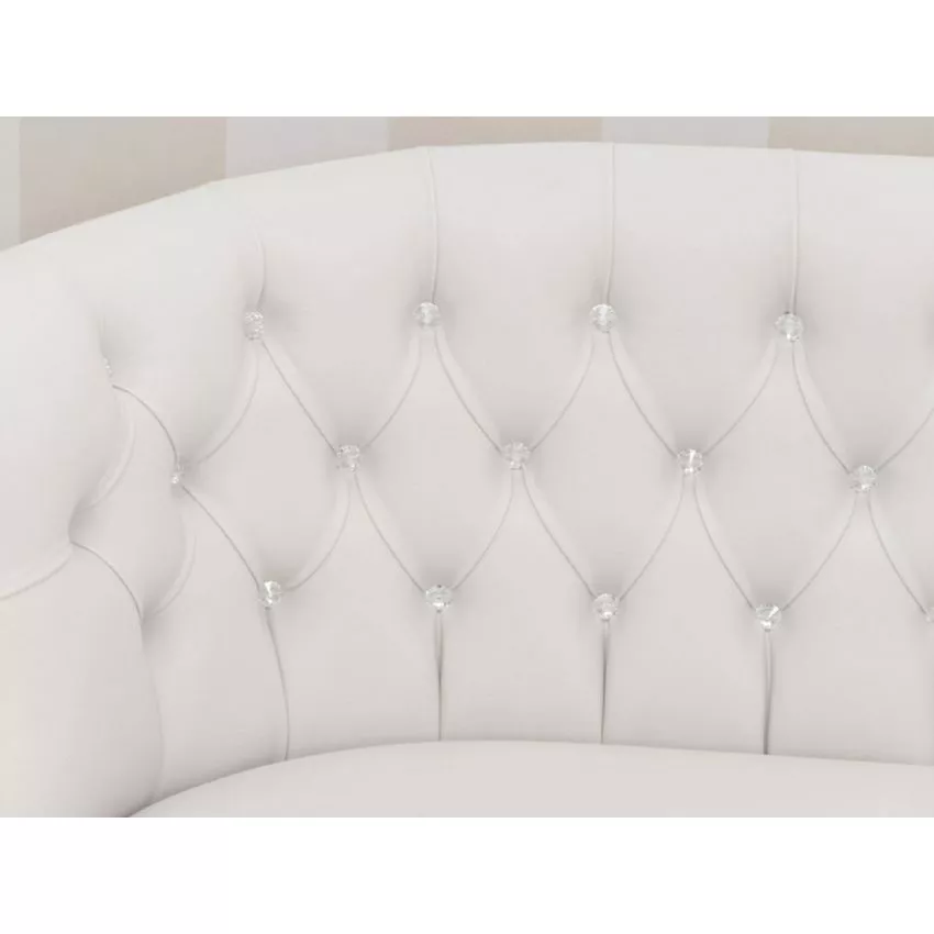 Megan French Baroque Style Teak Wood Button Tufted 2 Seater Chaise Lounge Sofa Golden Leaf ( White ) - Image 3