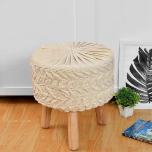 Smocking Soft Upholstery Pouffe & Ottoman Stools Versatile Decorative Seating & Footrest for Living Room, Bedroom (Cream)