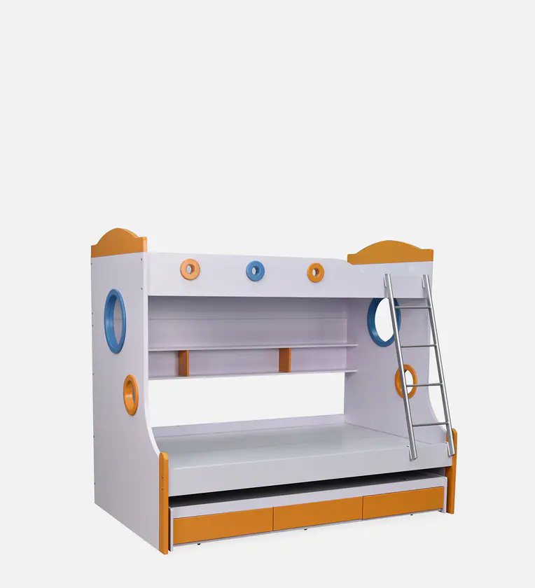 Natural Art & Crafts Trundle Handmade Teak Wood Bunk Bed With Drawer Storage - Image 5