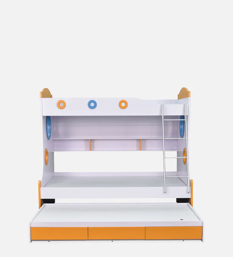 Natural Art & Crafts Trundle Handmade Teak Wood Bunk Bed With Drawer Storage - Image 3