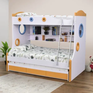 Natural Art & Crafts Trundle Handmade Teak Wood Bunk Bed With Drawer Storage