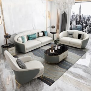 Natural Art & Craft Prada Modern Luxury Faux Leather Chesterfield 3+2+1 Sofa Set with Coffee Table Elegant Living Room