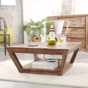 Muar Center Coffee Table with Bottom Shelf Rustic Wooden Coffee Table for Living Room