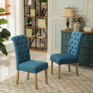 Button Tufted Parsons Teak Wood Dining Chair (Set of 2)
