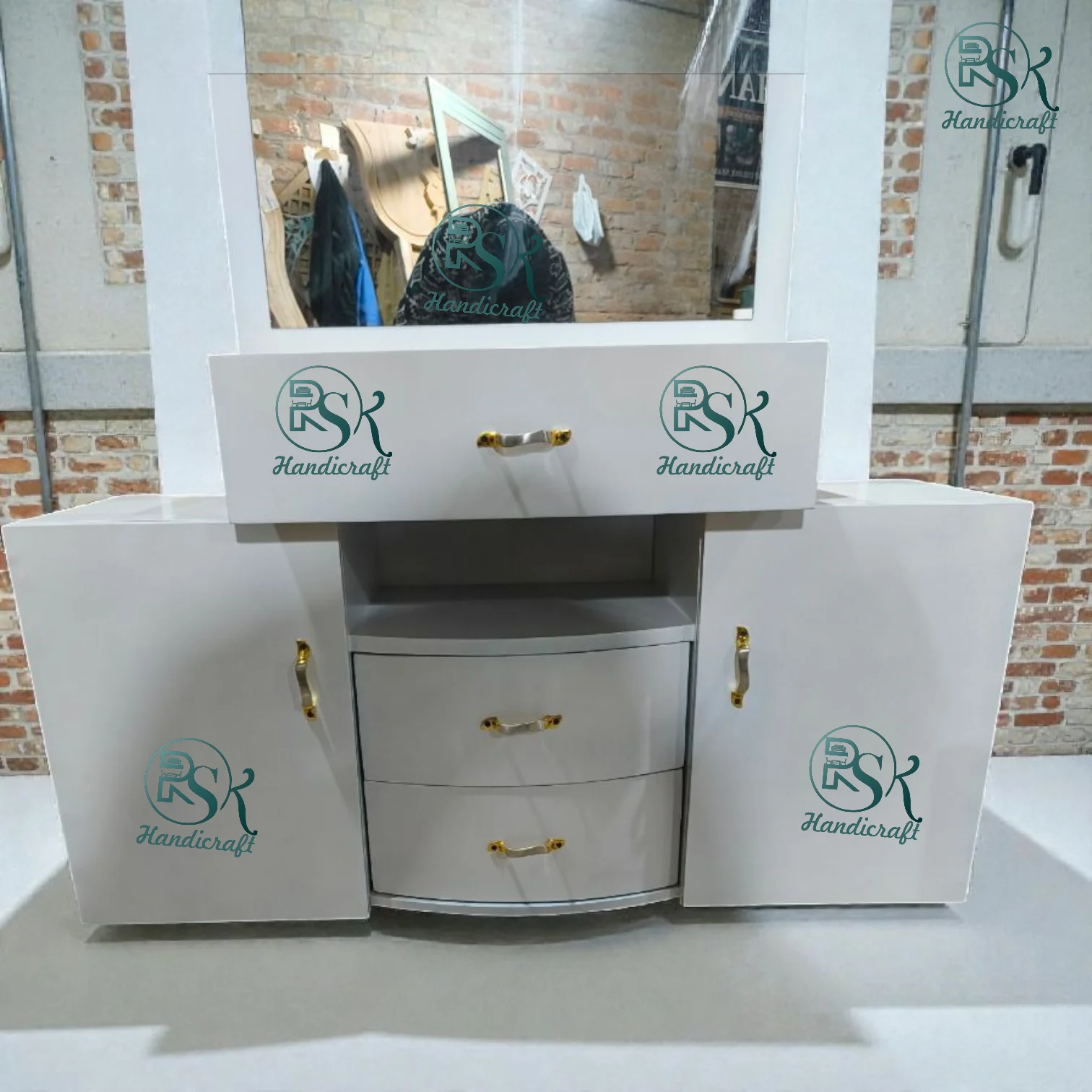 Modern White Dressing Table with Mirror & Storage - Image 4