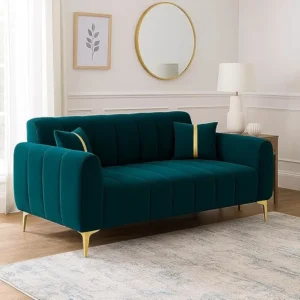 Luxury Velvet 2 Seater Sofa with Gold Legs